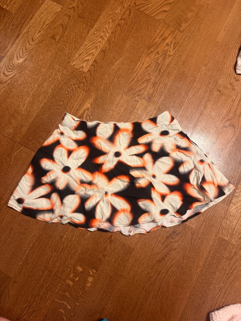 Bershka Floral Tie-Dye Circle Skirt in Black, White & Orange